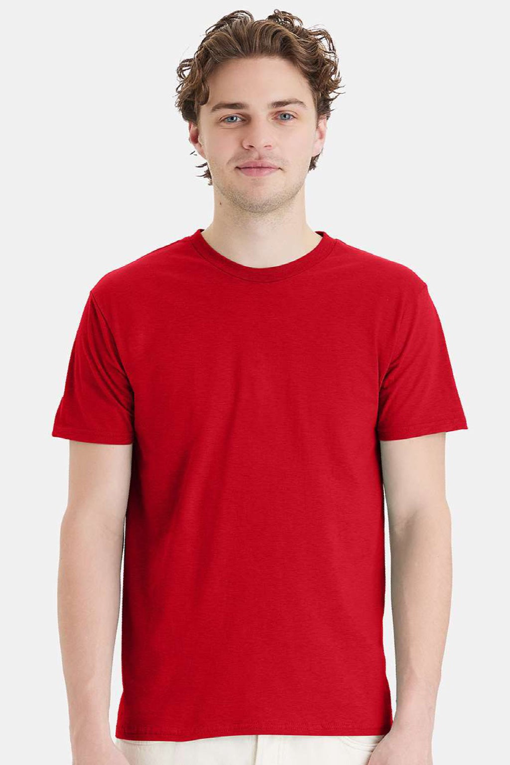 Hanes 4980 Mens Perfect-T Short Sleeve Crewneck T-Shirt Athletic Red Model Front
