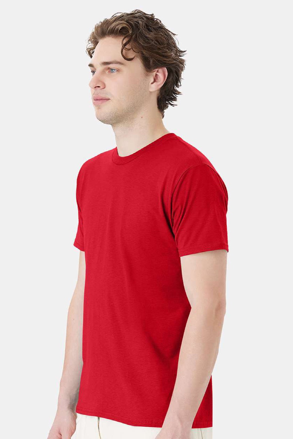 Hanes 4980 Mens Perfect-T Short Sleeve Crewneck T-Shirt Athletic Red Model Side