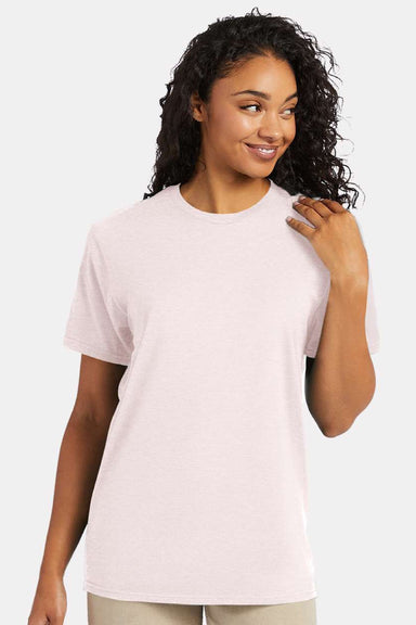 Hanes 4980 Mens Perfect-T Short Sleeve Crewneck T-Shirt Heather Body Blush Pink Model Front