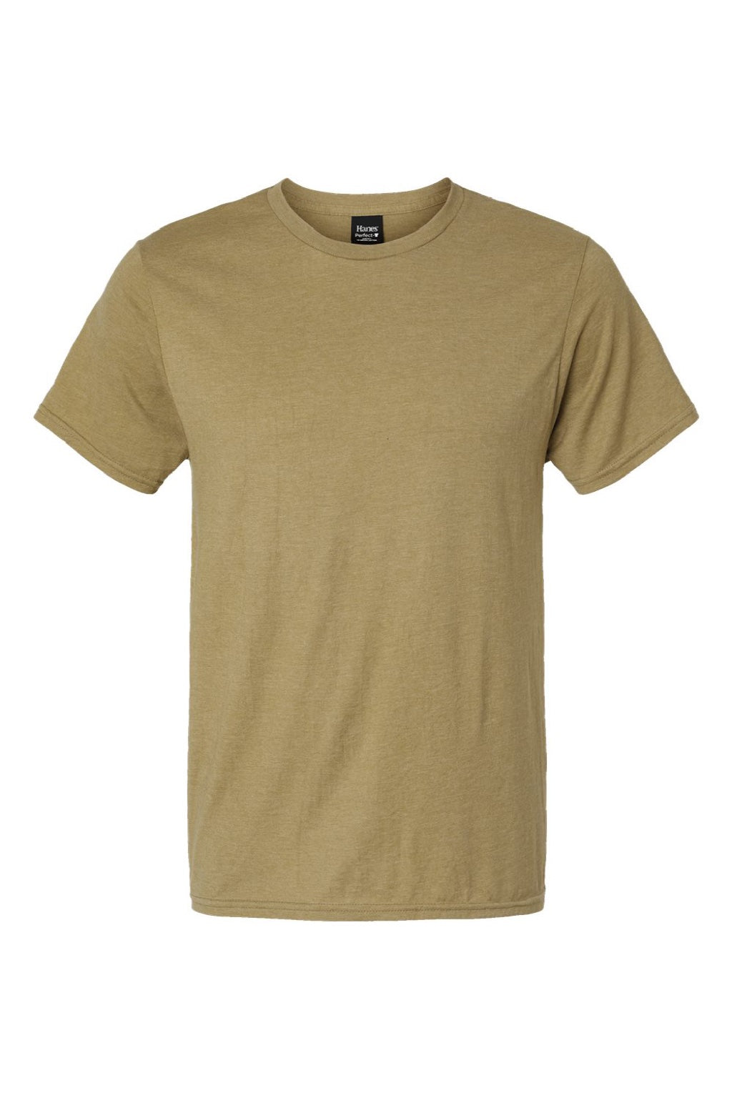 Hanes 4980 Mens Perfect-T Short Sleeve Crewneck T-Shirt Heather Brown Sugar Flat Front