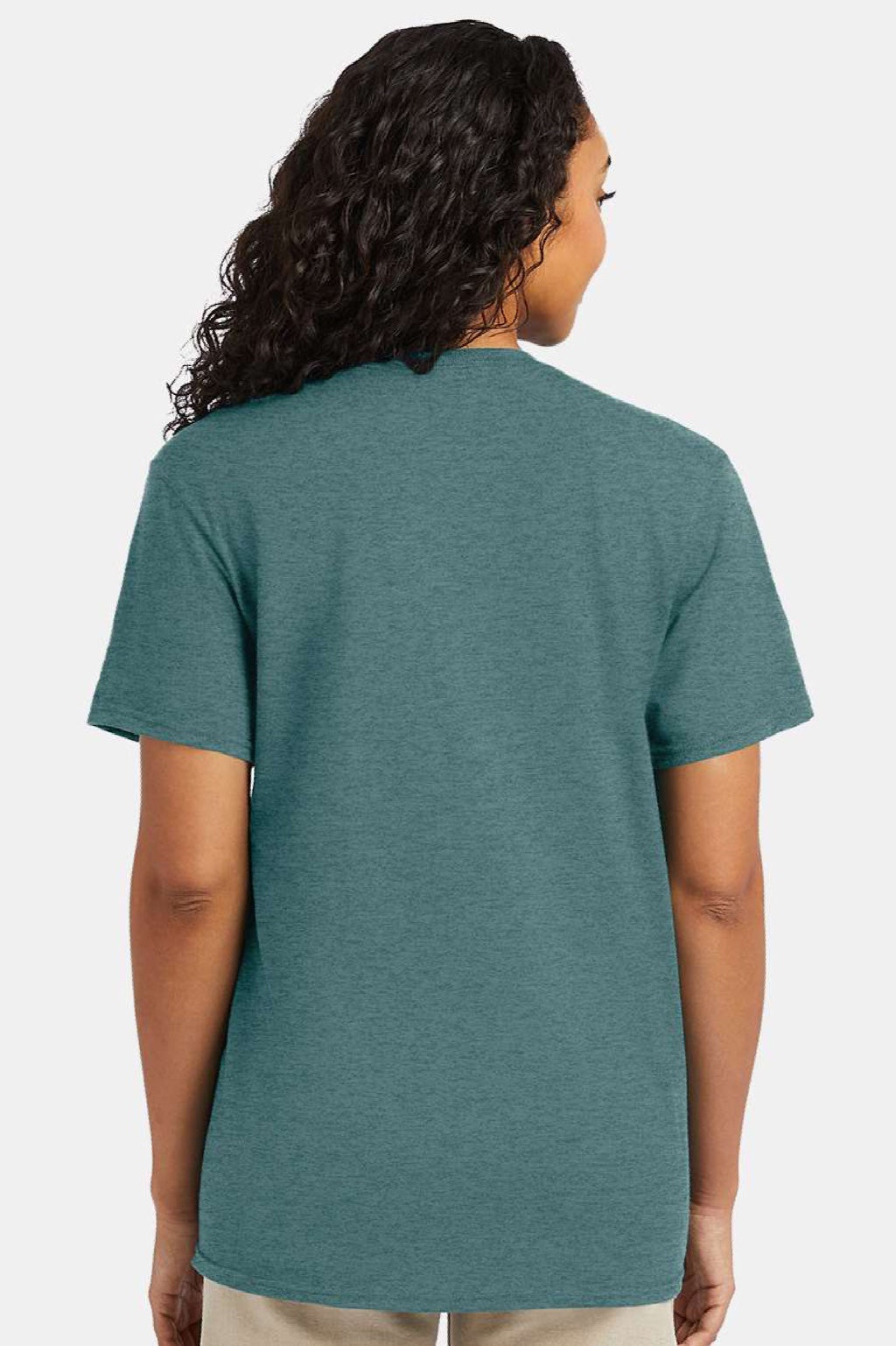 Hanes 4980 Mens Perfect-T Short Sleeve Crewneck T-Shirt Heather Cactus Green Model Back