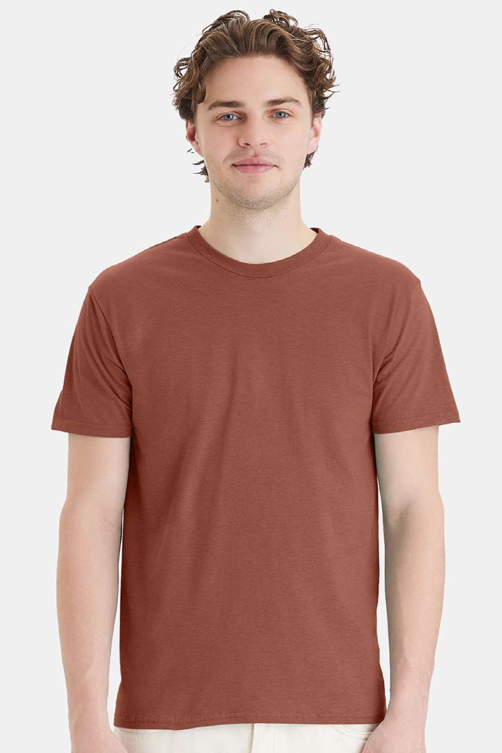 Hanes 4980 Mens Perfect-T Short Sleeve Crewneck T-Shirt Canyon Rock Brown Model Front