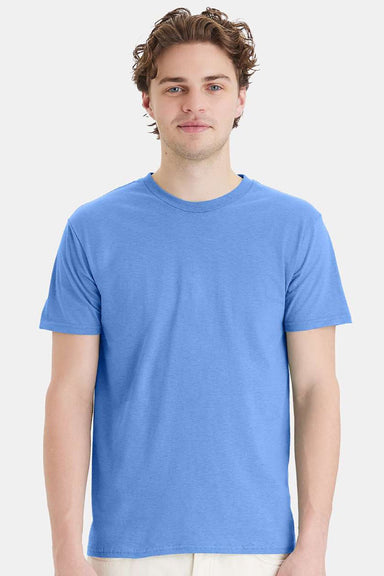Hanes 4980 Mens Perfect-T Short Sleeve Crewneck T-Shirt Carolina Blue Model Front