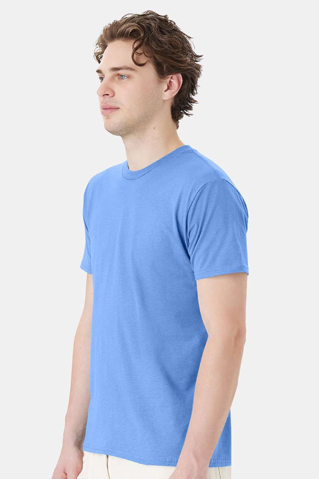 Hanes 4980 Mens Perfect-T Short Sleeve Crewneck T-Shirt Carolina Blue Model Side
