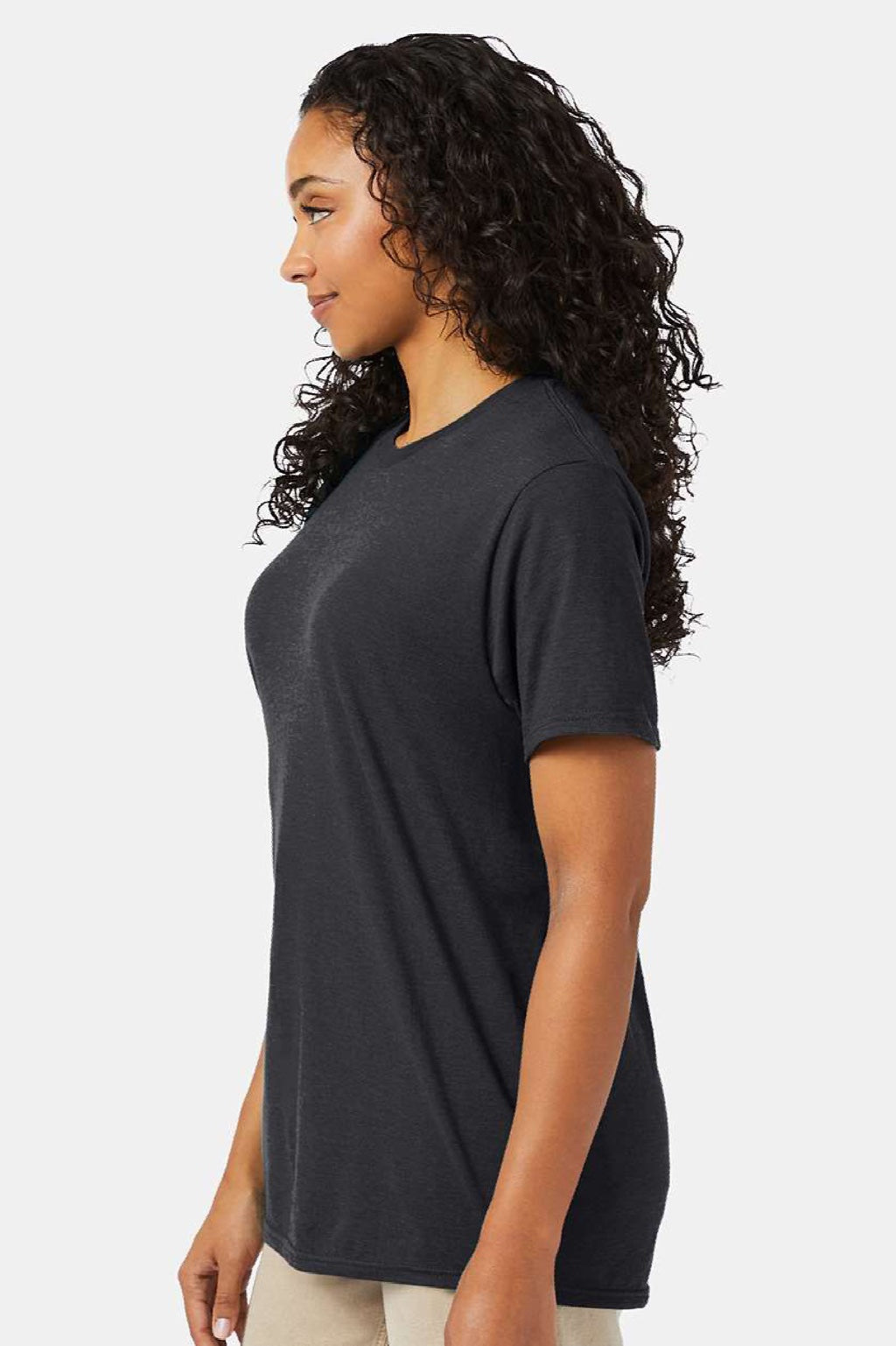 Hanes 4980 Mens Perfect-T Short Sleeve Crewneck T-Shirt Heather Charcoal Grey Model Side