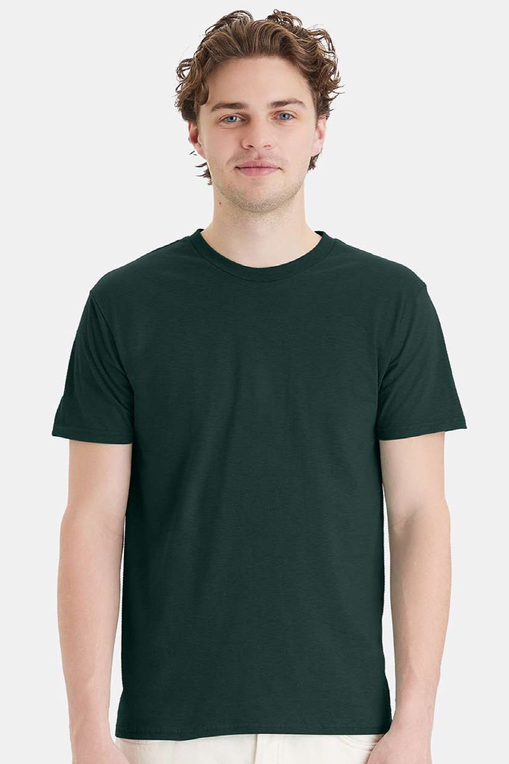 Hanes 4980 Mens Perfect-T Short Sleeve Crewneck T-Shirt Deep Forest Green Model Front