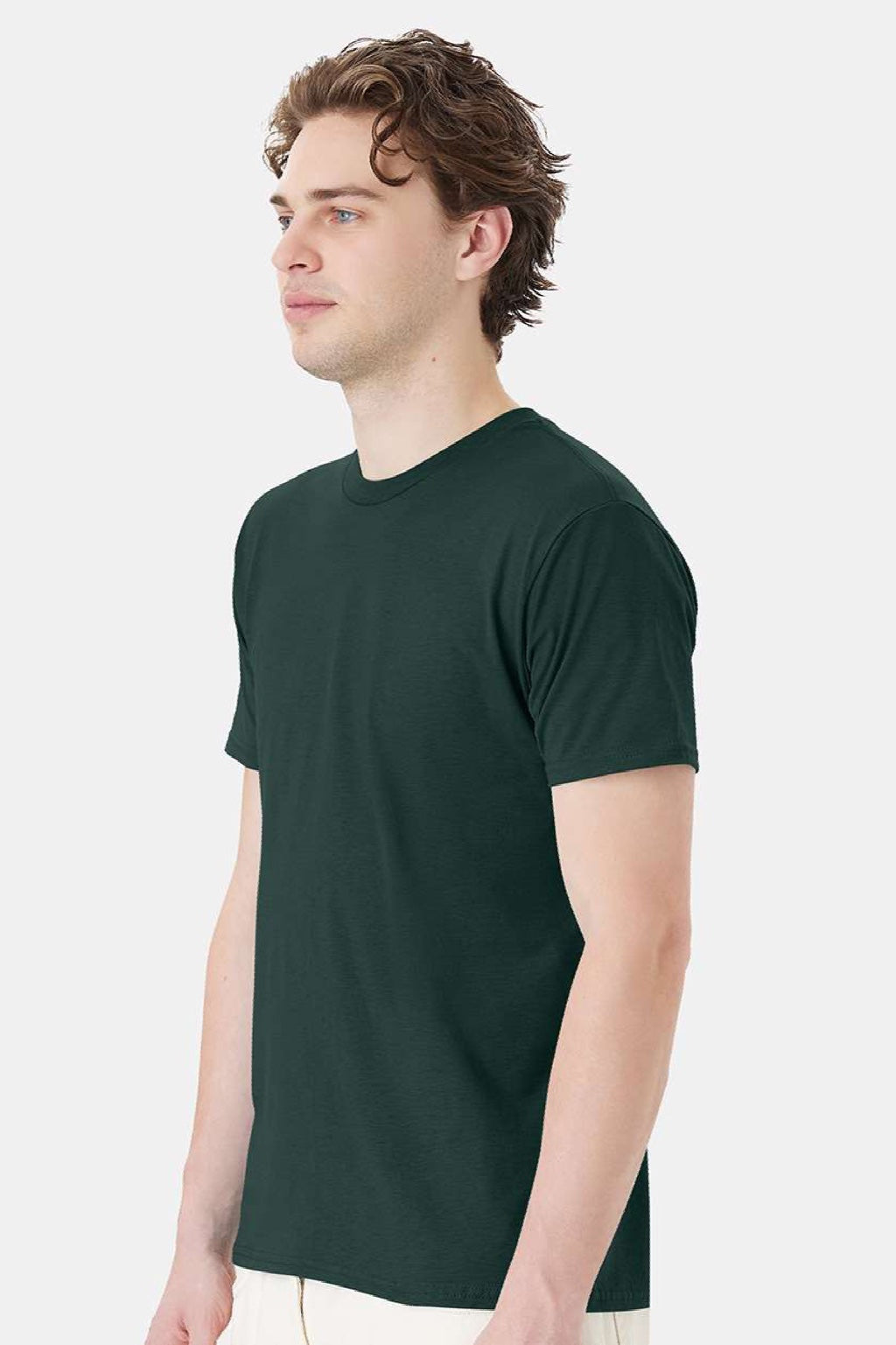 Hanes 4980 Mens Perfect-T Short Sleeve Crewneck T-Shirt Deep Forest Green Model Side