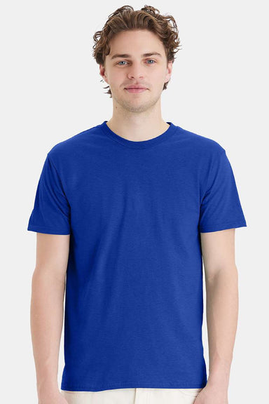 Hanes 4980 Mens Perfect-T Short Sleeve Crewneck T-Shirt Deep Royal Blue Model Front