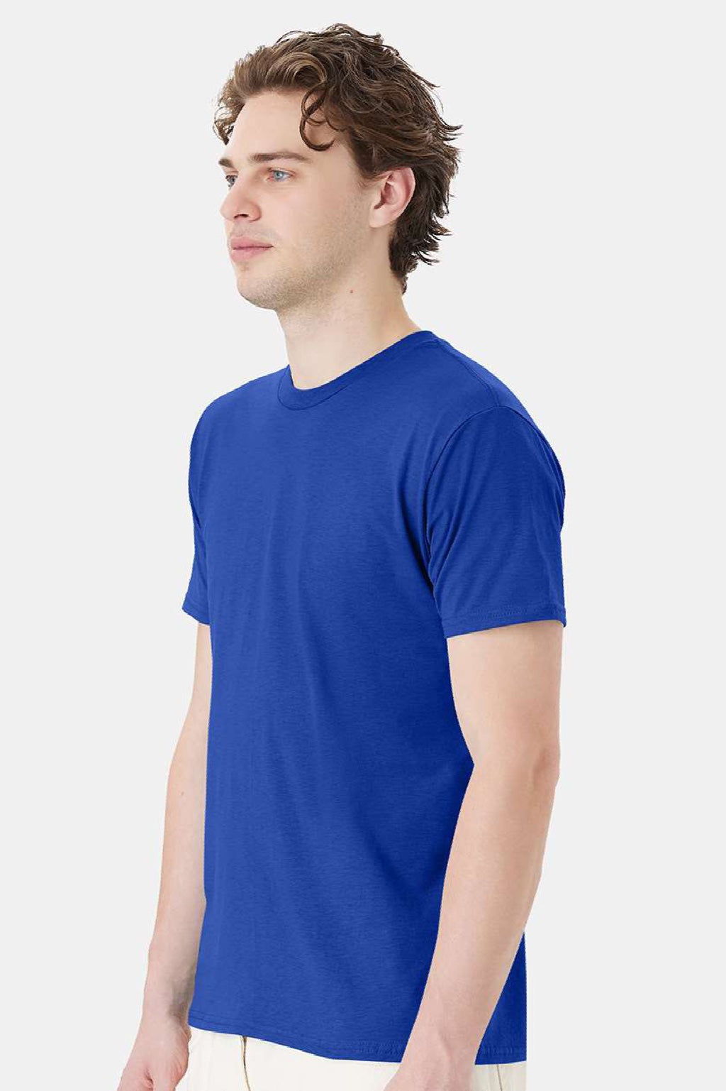 Hanes 4980 Mens Perfect-T Short Sleeve Crewneck T-Shirt Deep Royal Blue Model Side