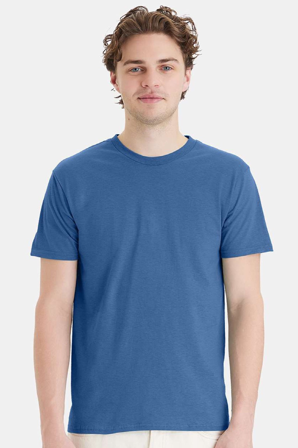 Hanes 4980 Mens Perfect-T Short Sleeve Crewneck T-Shirt Denim Blue Model Front