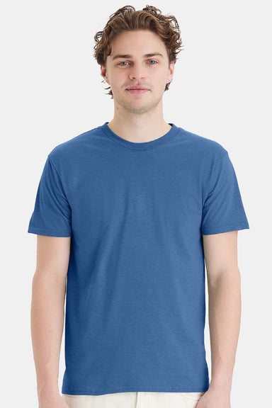 Hanes 4980 Mens Perfect-T Short Sleeve Crewneck T-Shirt Denim Blue Model Front