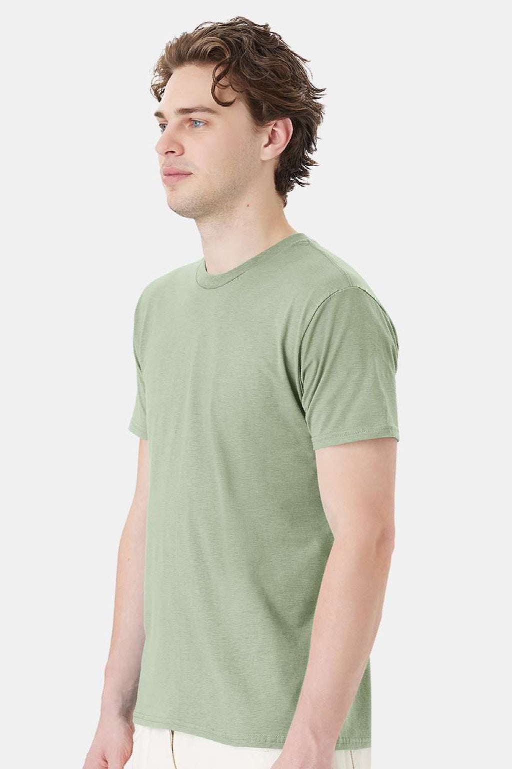 Hanes 4980 Mens Perfect-T Short Sleeve Crewneck T-Shirt Equilibrium Green Model Side