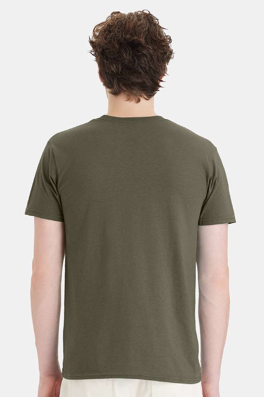 Hanes 4980 Mens Perfect-T Short Sleeve Crewneck T-Shirt Fatigue Green Model Back