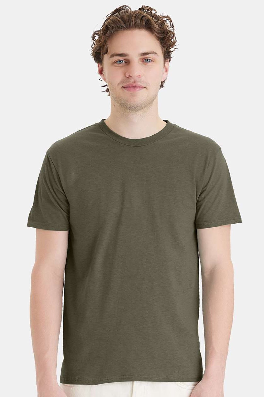 Hanes 4980 Mens Perfect-T Short Sleeve Crewneck T-Shirt Fatigue Green Model Front