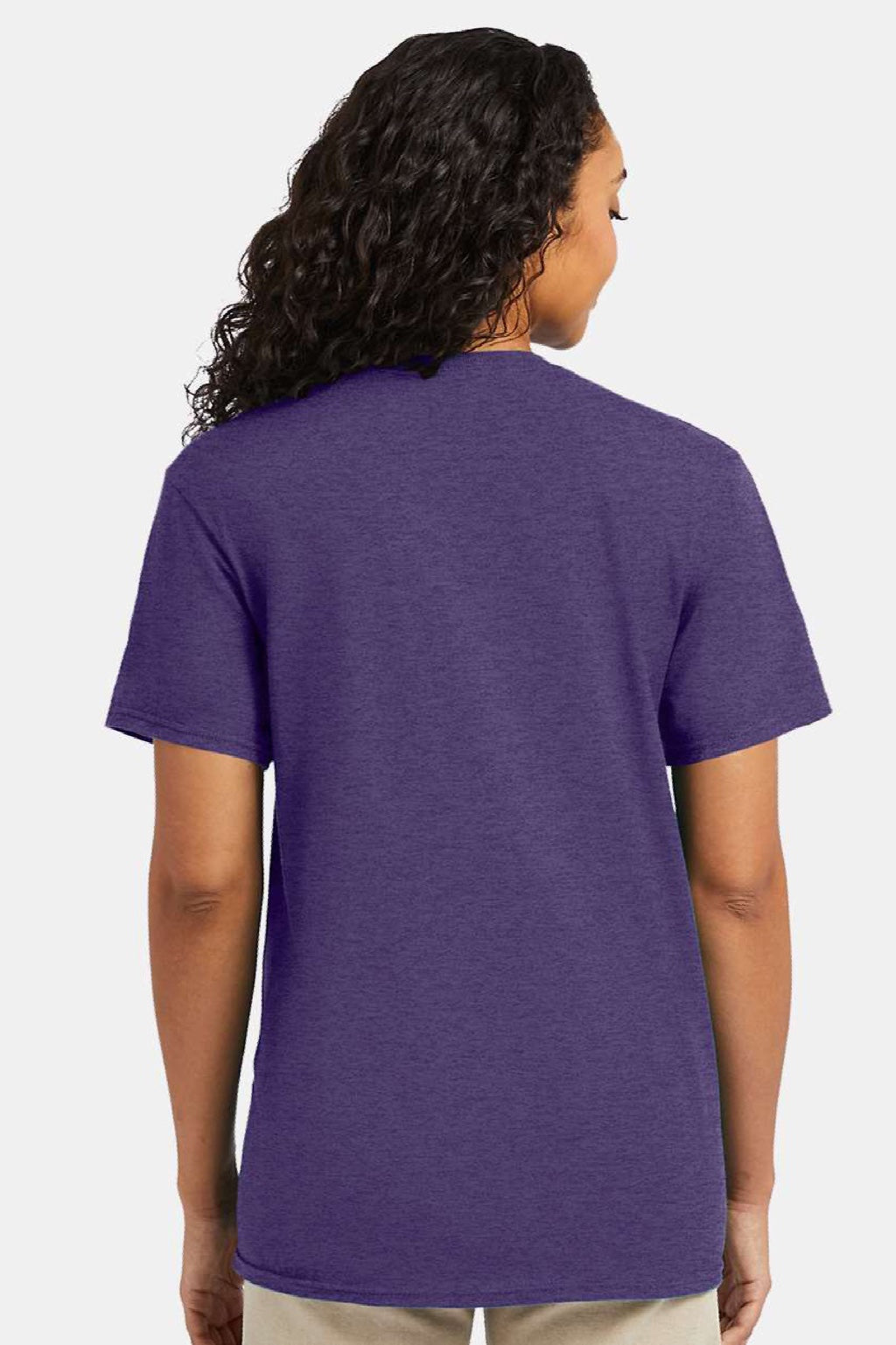 Hanes 4980 Mens Perfect-T Short Sleeve Crewneck T-Shirt Heather Grape Smash Purple Model Back