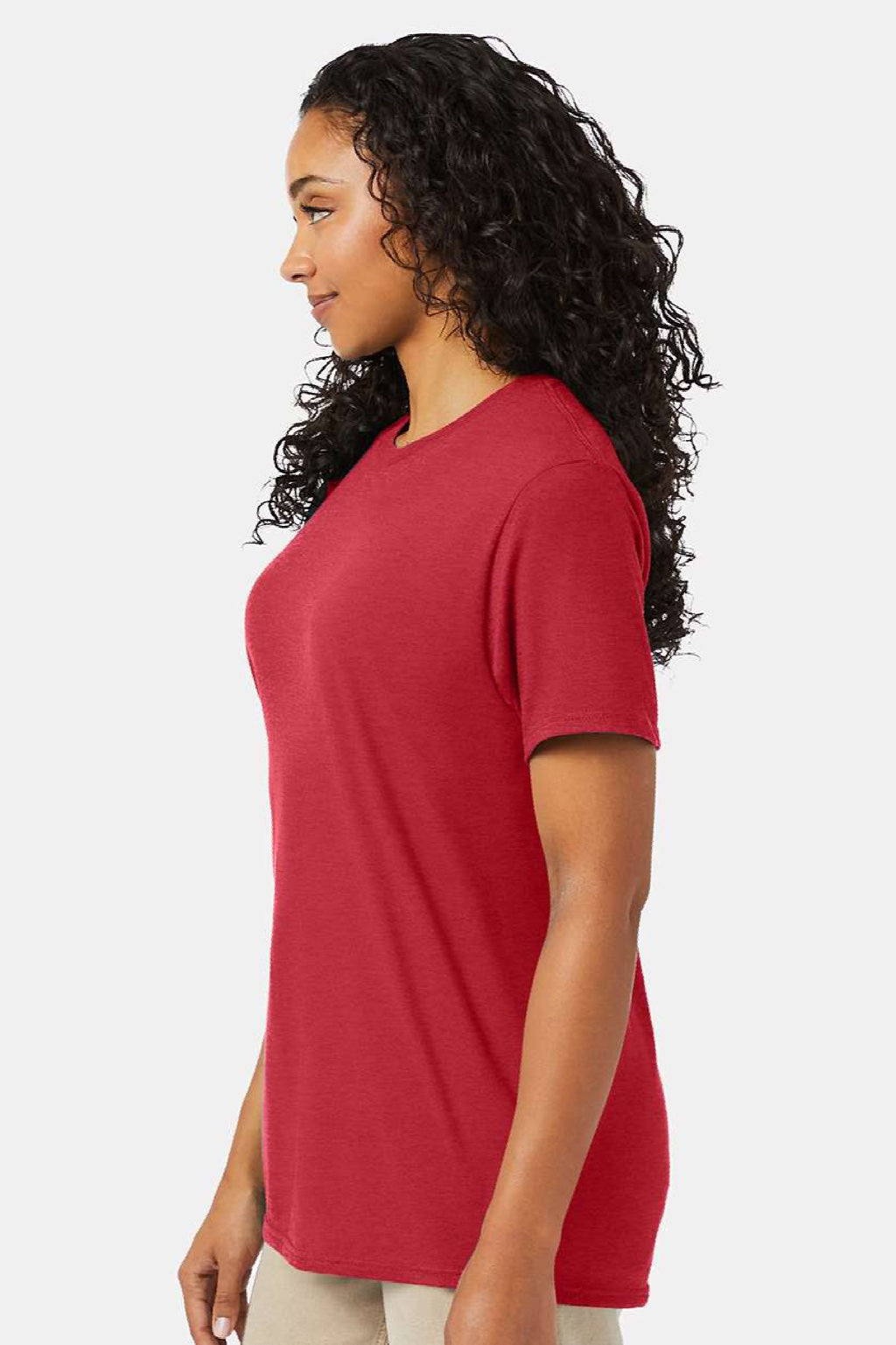 Hanes 4980 Mens Perfect-T Short Sleeve Crewneck T-Shirt Heather Red Model Side