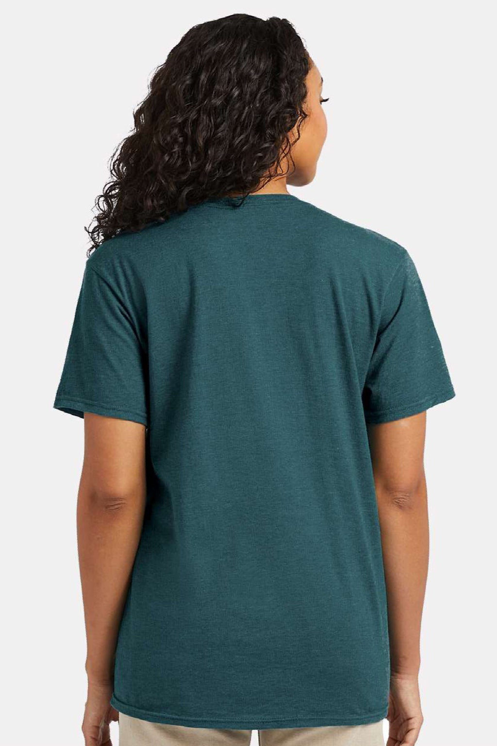 Hanes 4980 Mens Perfect-T Short Sleeve Crewneck T-Shirt Heather Jade Pine Model Back