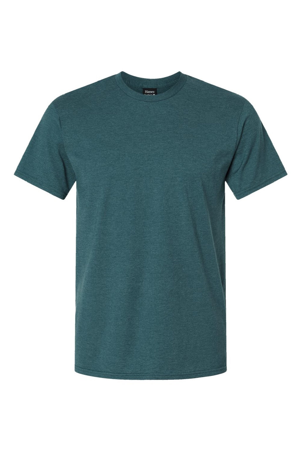 Hanes 4980 Mens Perfect-T Short Sleeve Crewneck T-Shirt Heather Jade Pine Flat Front