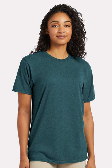 Hanes 4980 Mens Perfect-T Short Sleeve Crewneck T-Shirt Heather Jade Pine Model Front