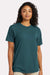 Hanes 4980 Mens Perfect-T Short Sleeve Crewneck T-Shirt Heather Jade Pine Model Front