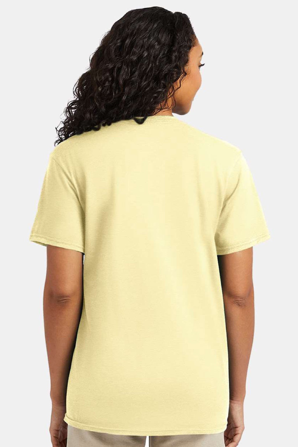 Hanes 4980 Mens Perfect-T Short Sleeve Crewneck T-Shirt Heather Lemon Meringue Yellow Model Back