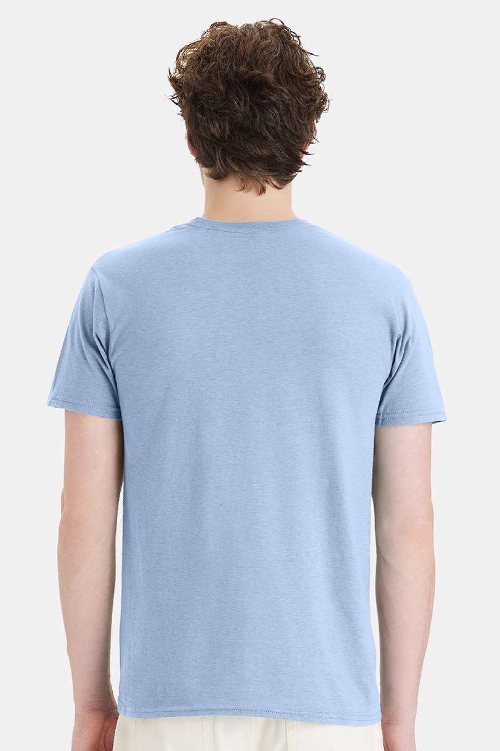 Hanes 4980 Mens Perfect-T Short Sleeve Crewneck T-Shirt Light Blue Model Back