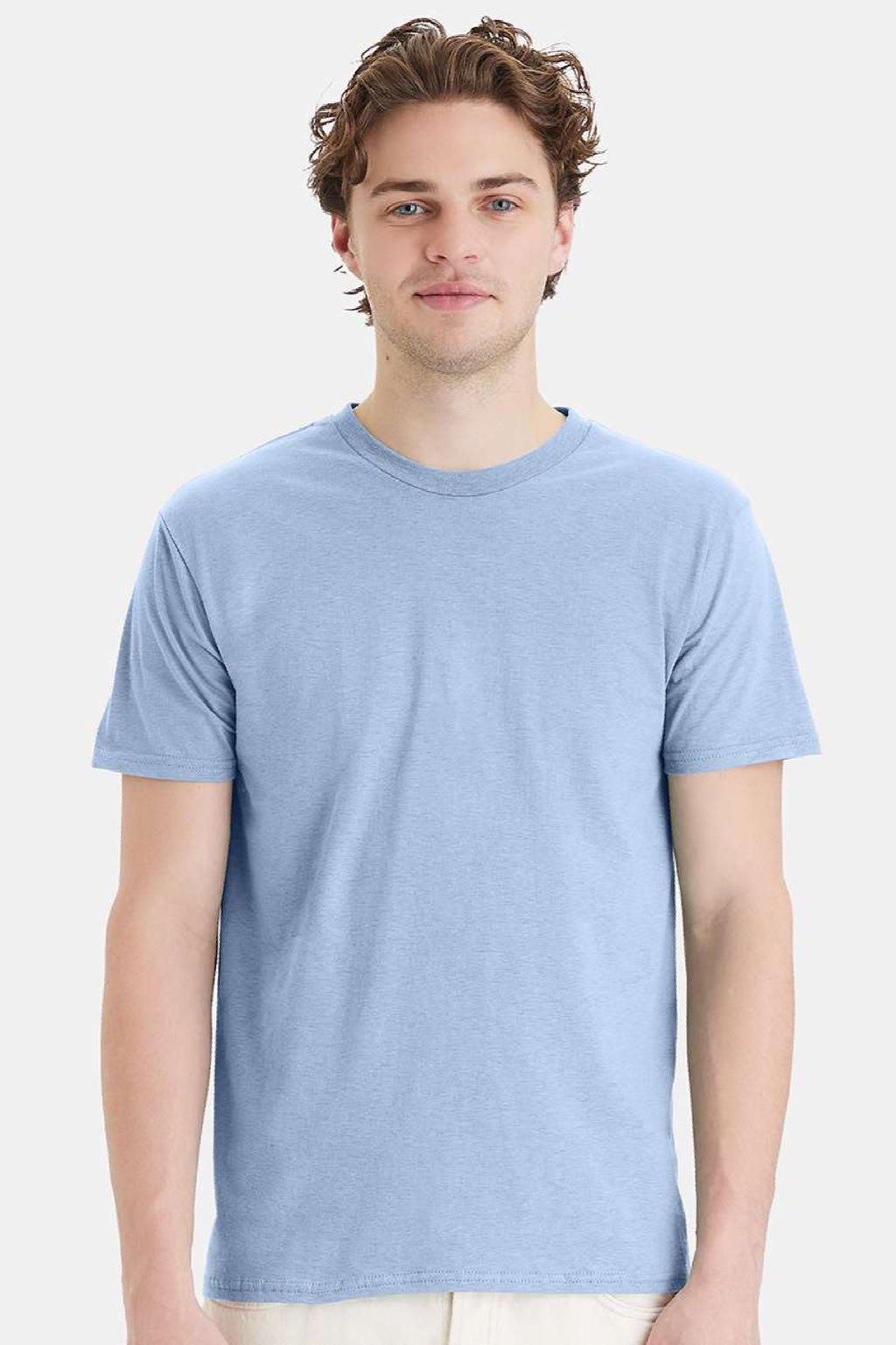 Hanes 4980 Mens Perfect-T Short Sleeve Crewneck T-Shirt Light Blue Model Front