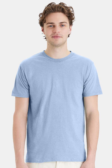 Hanes 4980 Mens Perfect-T Short Sleeve Crewneck T-Shirt Light Blue Model Front