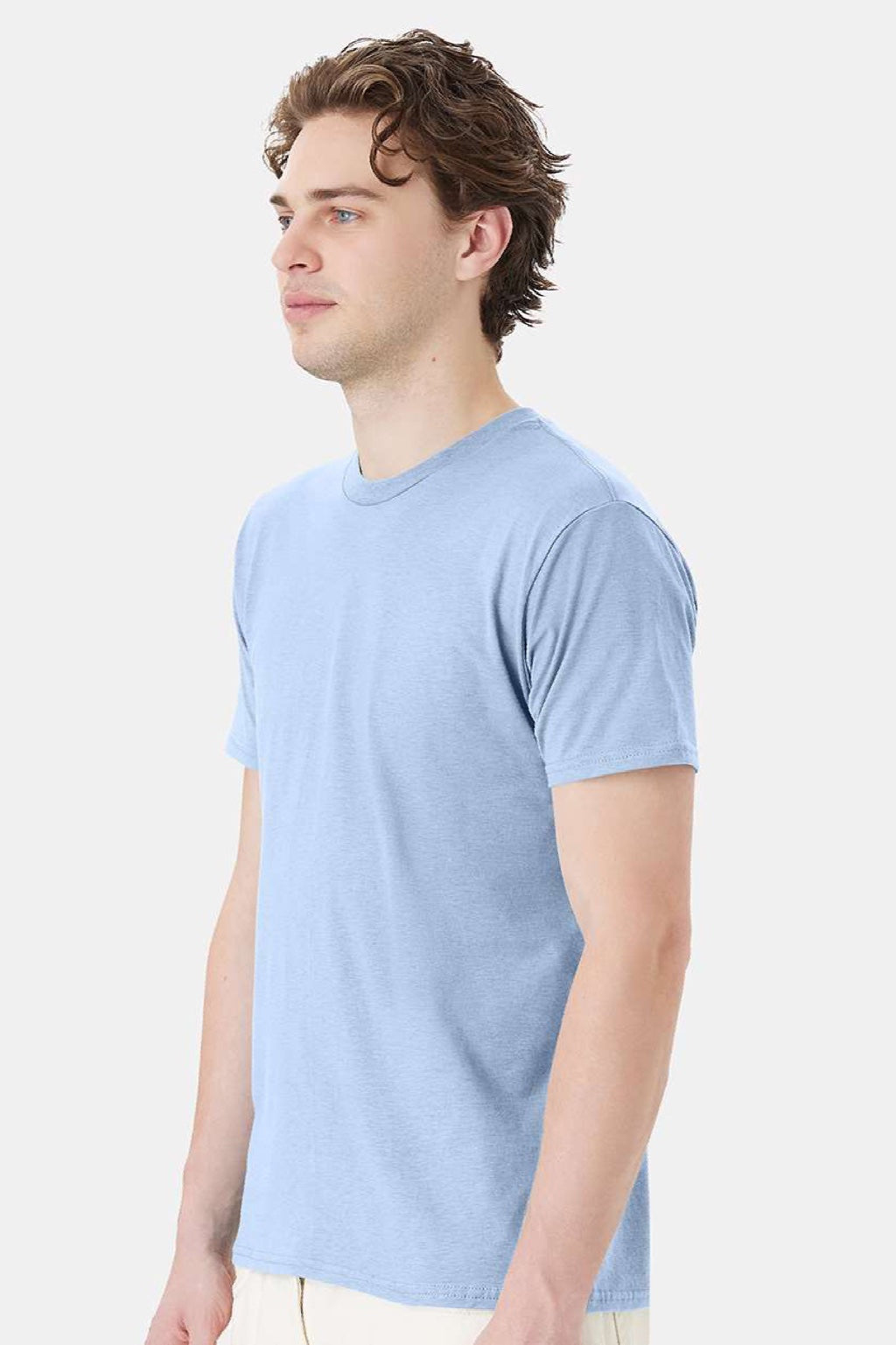 Hanes 4980 Mens Perfect-T Short Sleeve Crewneck T-Shirt Light Blue Model Side