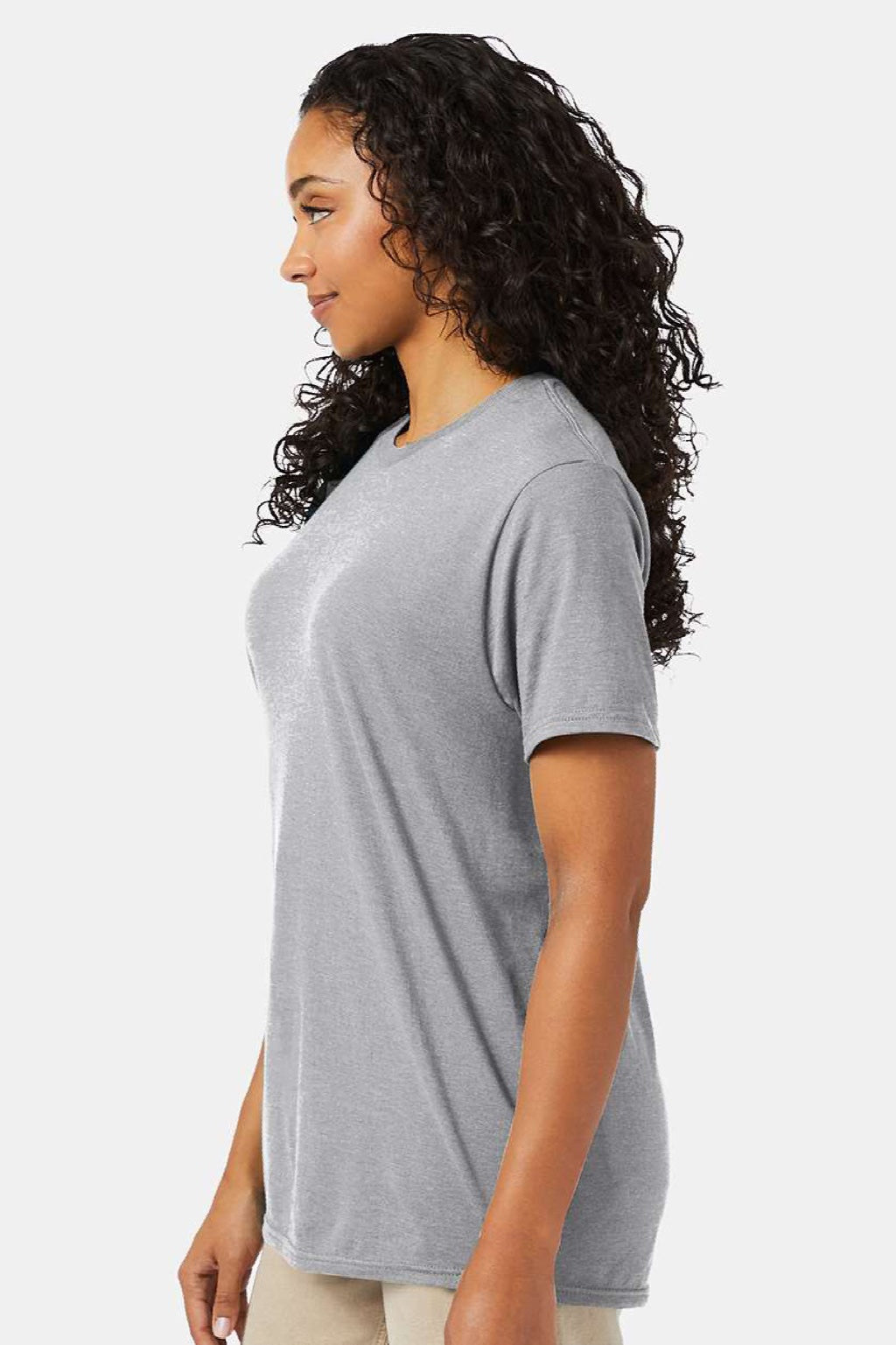 Hanes 4980 Mens Perfect-T Short Sleeve Crewneck T-Shirt Light Steel Grey Model Side