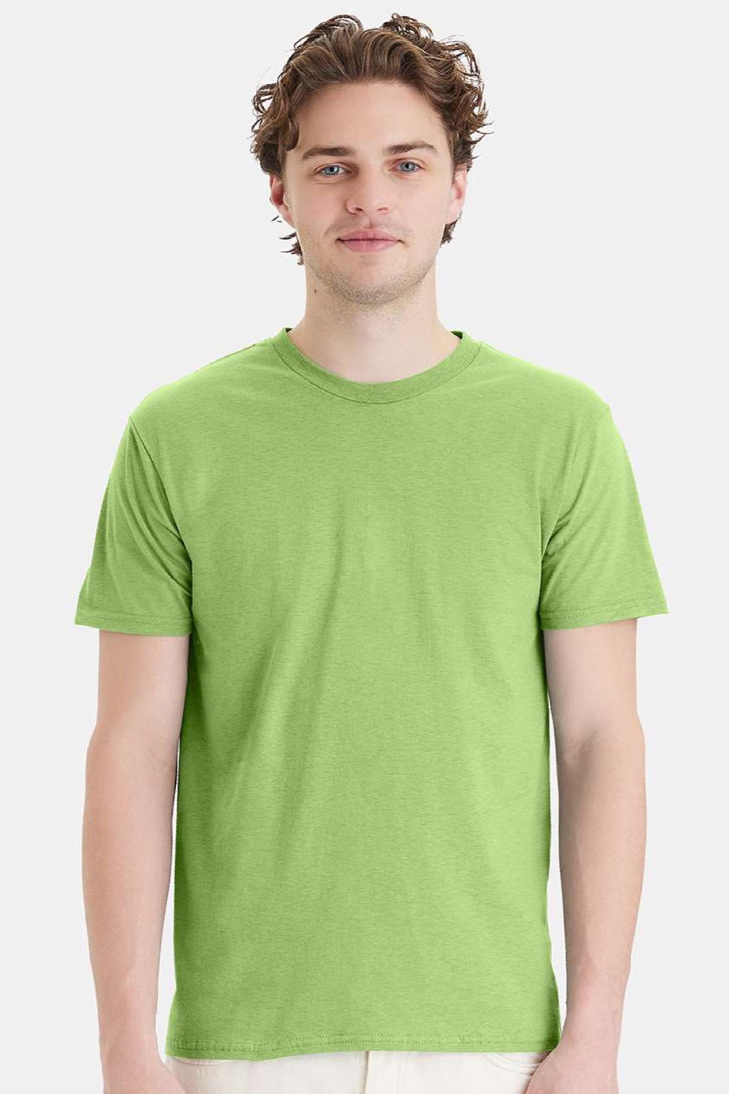 Hanes 4980 Mens Perfect-T Short Sleeve Crewneck T-Shirt Lime Green Model Front