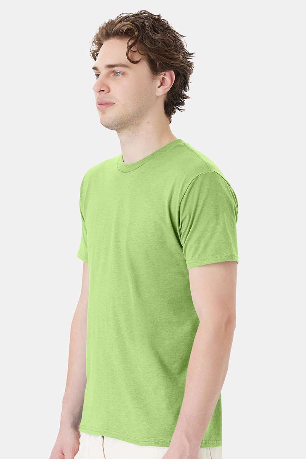 Hanes 4980 Mens Perfect-T Short Sleeve Crewneck T-Shirt Lime Green Model Side
