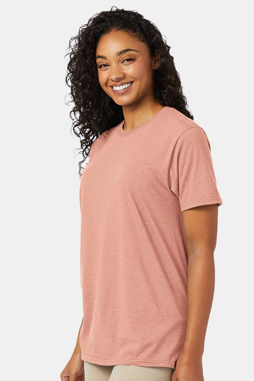 Hanes 4980 Mens Perfect-T Short Sleeve Crewneck T-Shirt Marbled Cantaloupe Model Side