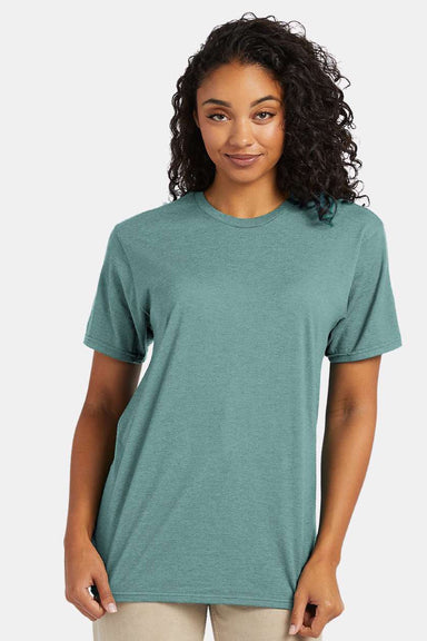 Hanes 4980 Mens Perfect-T Short Sleeve Crewneck T-Shirt Marbled Green Clay Model Front