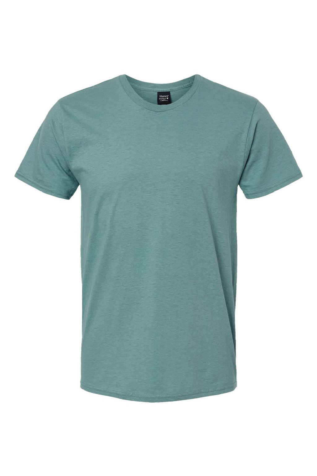 Hanes 4980 Mens Perfect-T Short Sleeve Crewneck T-Shirt Marbled Green Clay Flat Front