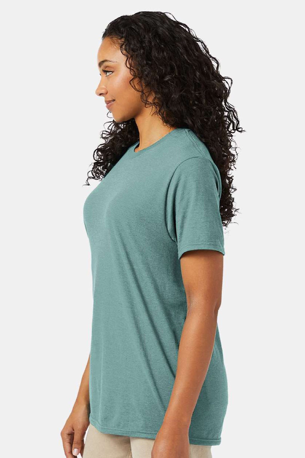 Hanes 4980 Mens Perfect-T Short Sleeve Crewneck T-Shirt Marbled Green Clay Model Side