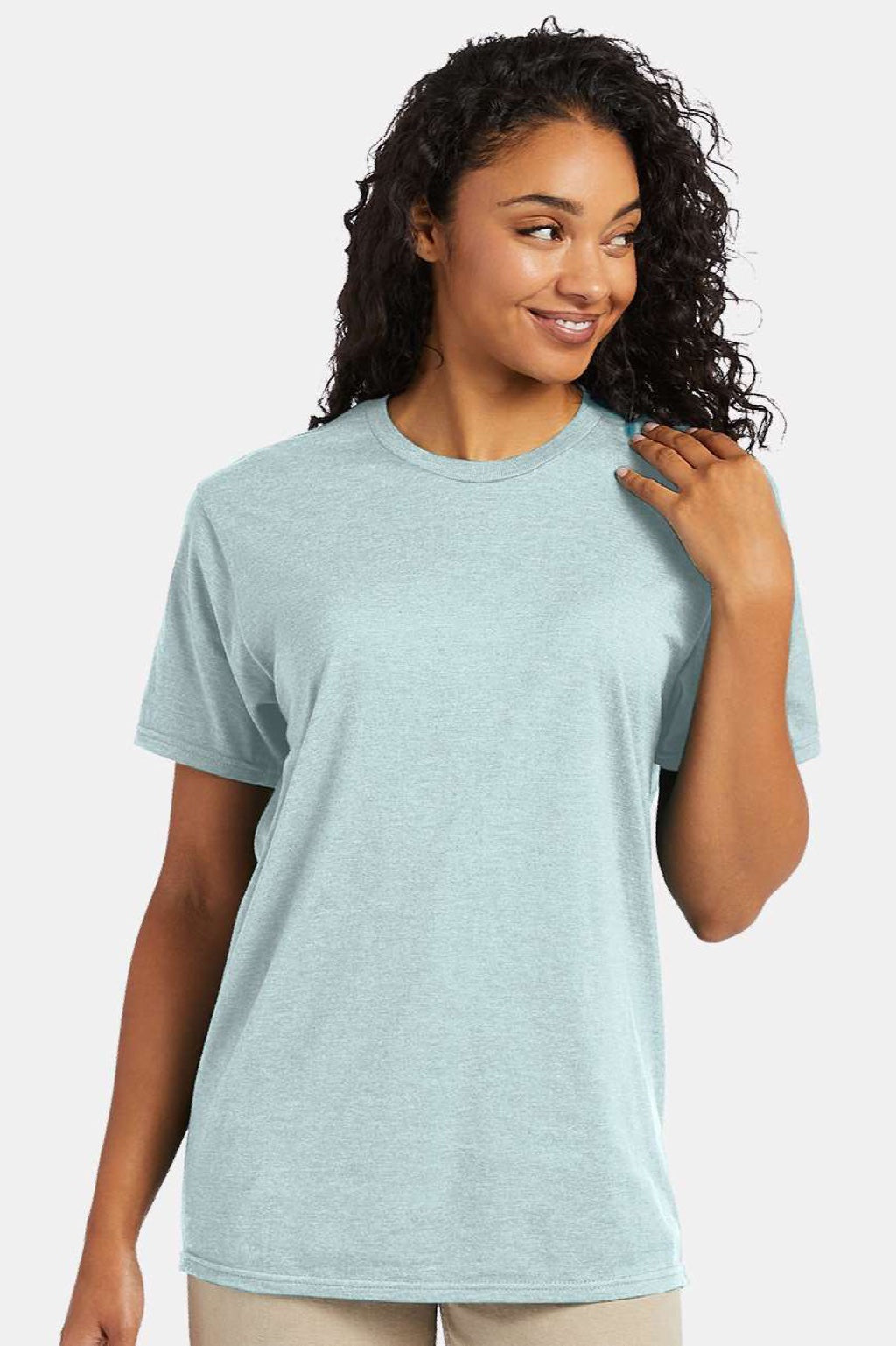 Hanes 4980 Mens Perfect-T Short Sleeve Crewneck T-Shirt Marbled Ice Fall Model Front