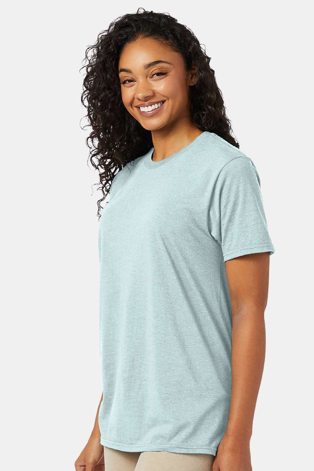 Hanes 4980 Mens Perfect-T Short Sleeve Crewneck T-Shirt Marbled Ice Fall Model Side