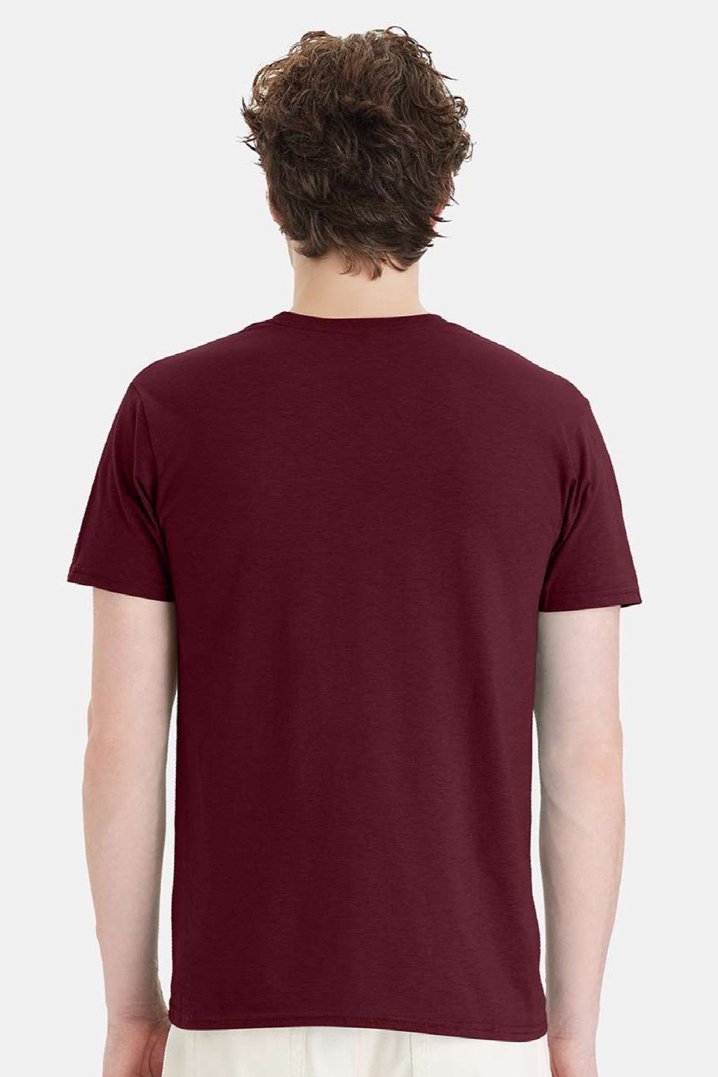 Hanes 4980 Mens Perfect-T Short Sleeve Crewneck T-Shirt Maroon Model Back