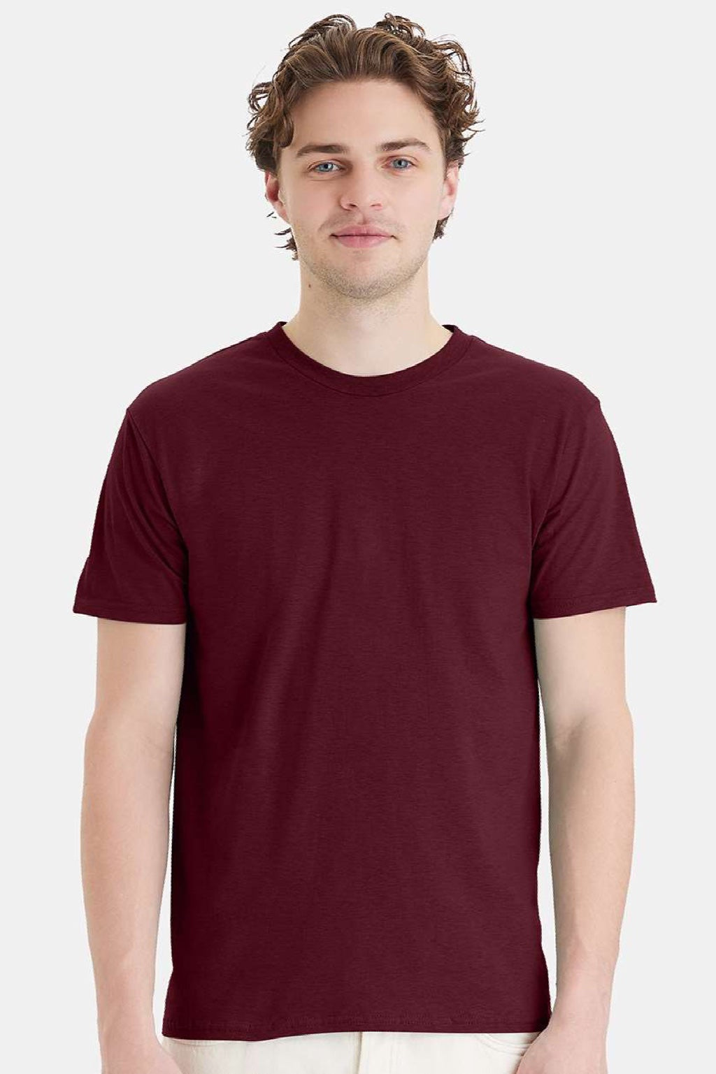 Hanes 4980 Mens Perfect-T Short Sleeve Crewneck T-Shirt Maroon Model Front