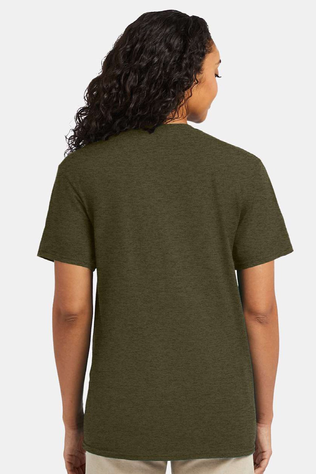 Hanes 4980 Mens Perfect-T Short Sleeve Crewneck T-Shirt Heather Military Green Model Back