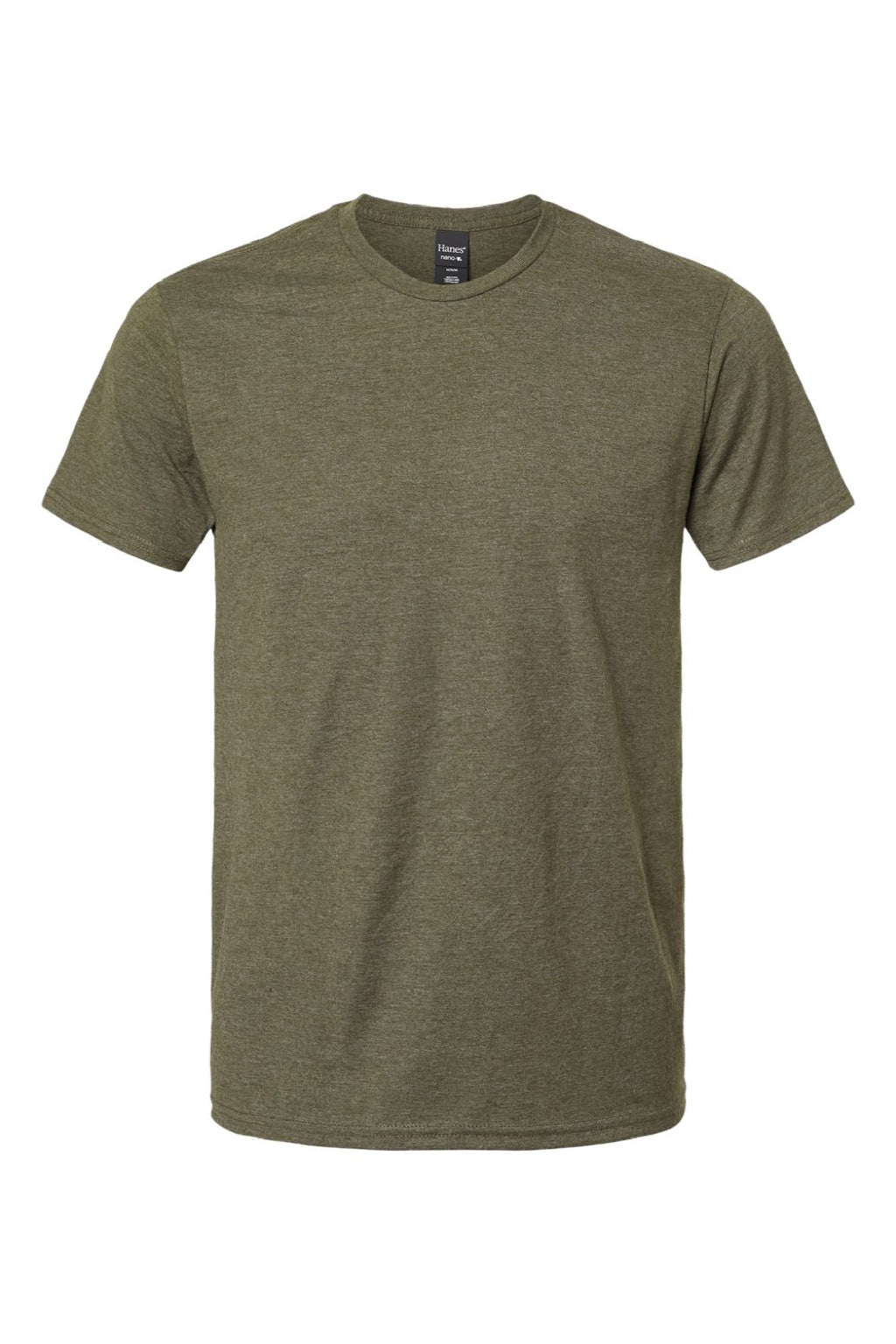 Hanes 4980 Mens Perfect-T Short Sleeve Crewneck T-Shirt Heather Military Green Flat Front