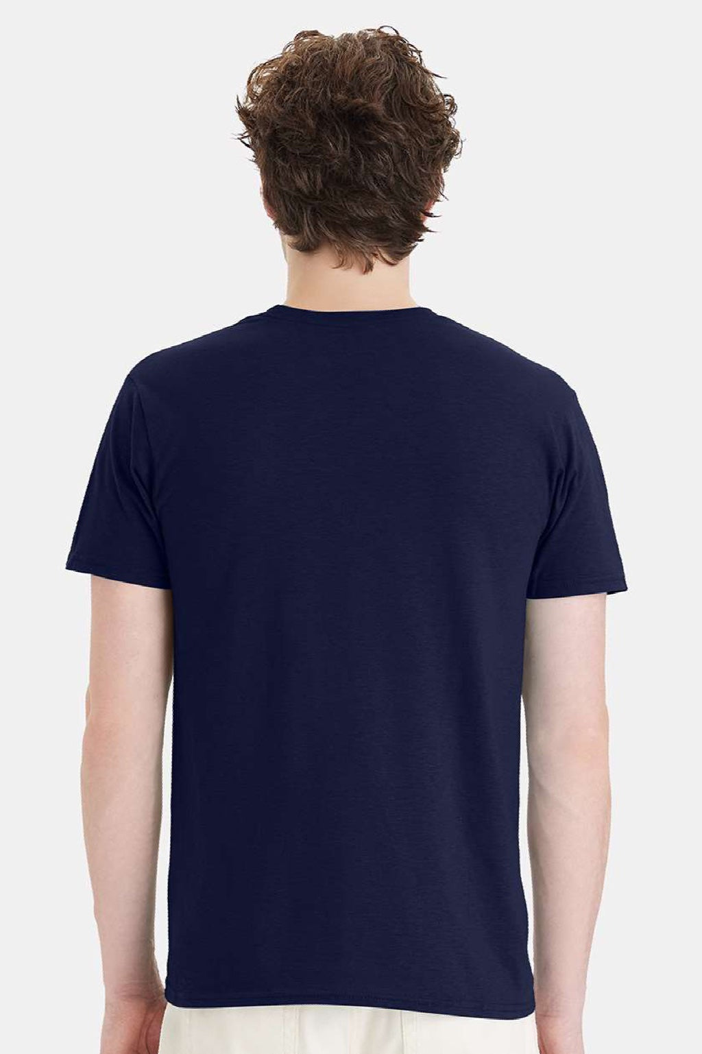 Hanes 4980 Mens Perfect-T Short Sleeve Crewneck T-Shirt Navy Blue Model Back