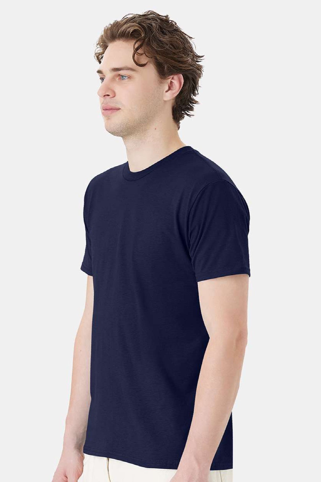 Hanes 4980 Mens Perfect-T Short Sleeve Crewneck T-Shirt Navy Blue Model Side