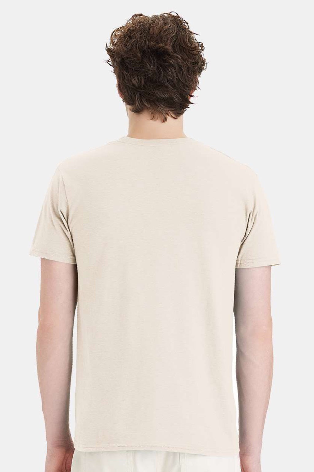 Hanes 4980 Mens Perfect-T Short Sleeve Crewneck T-Shirt Parchment Model Back