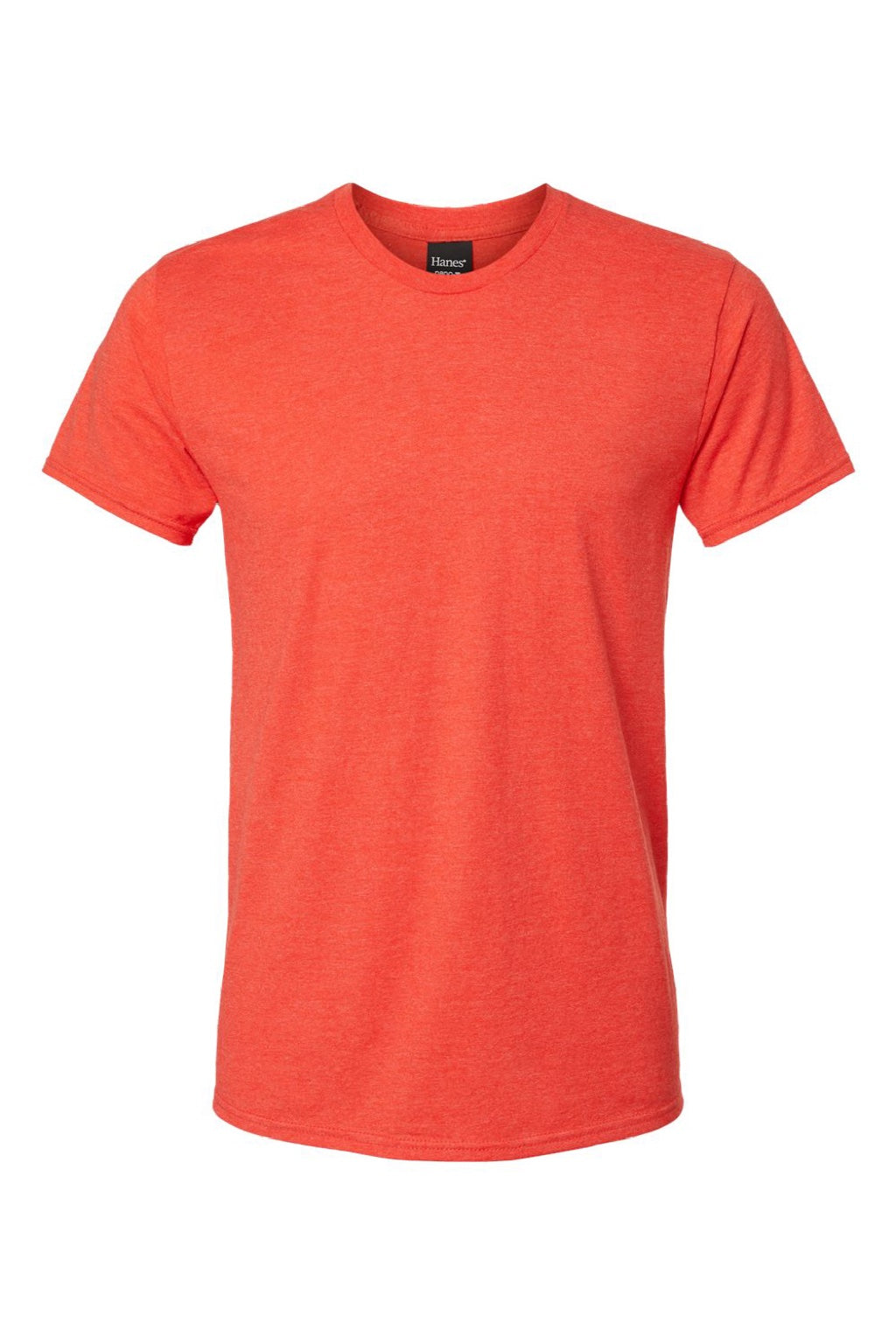 Hanes 4980 Mens Perfect-T Short Sleeve Crewneck T-Shirt Heather Poppy Red Flat Front