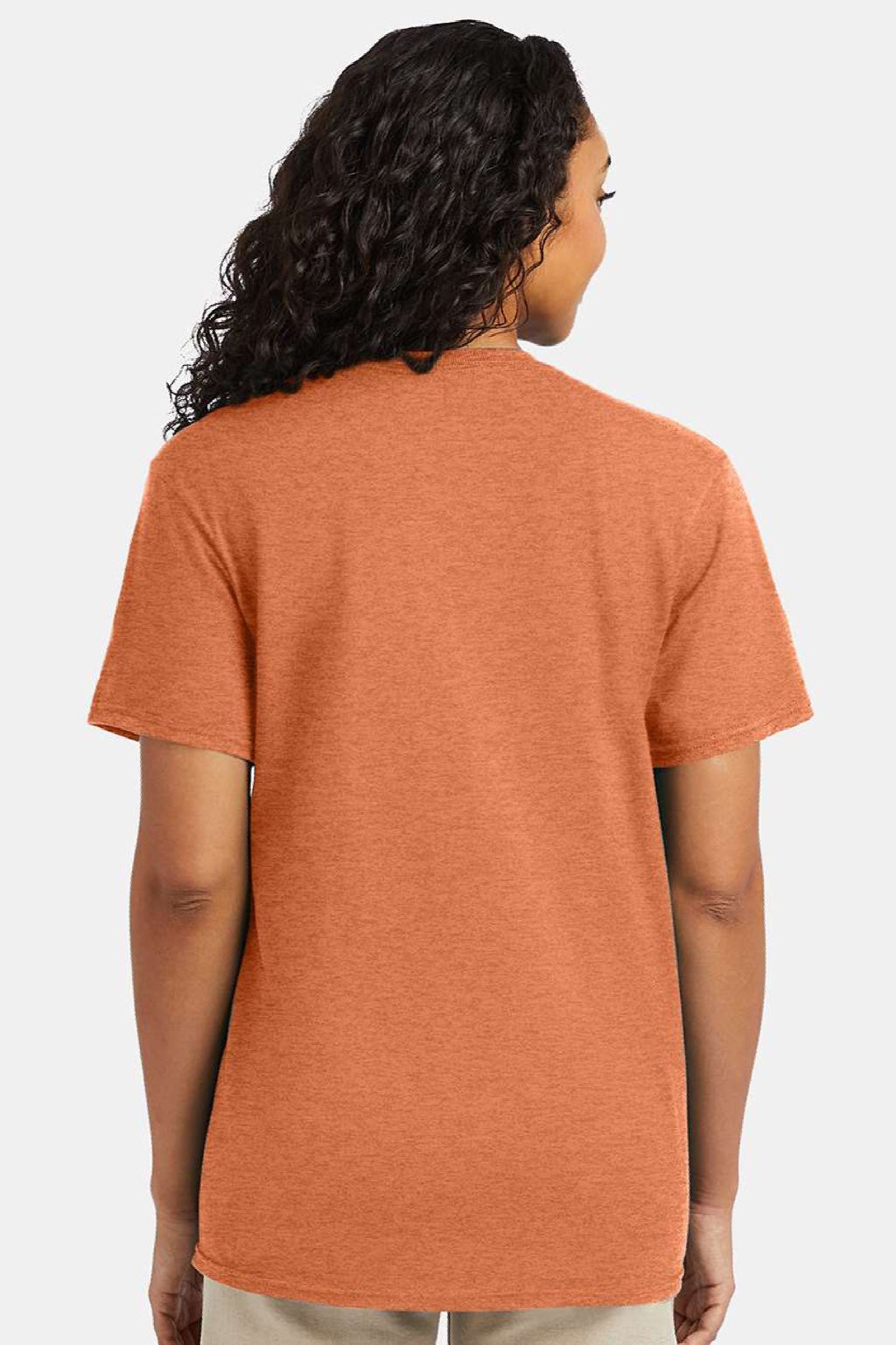 Hanes 4980 Mens Perfect-T Short Sleeve Crewneck T-Shirt Heather Pumpkin Orange Model Back