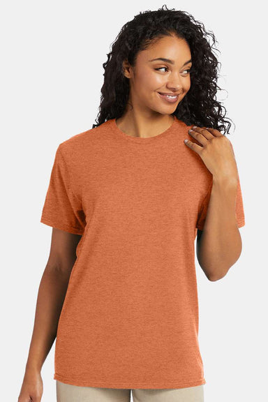 Hanes 4980 Mens Perfect-T Short Sleeve Crewneck T-Shirt Heather Pumpkin Orange Model Front