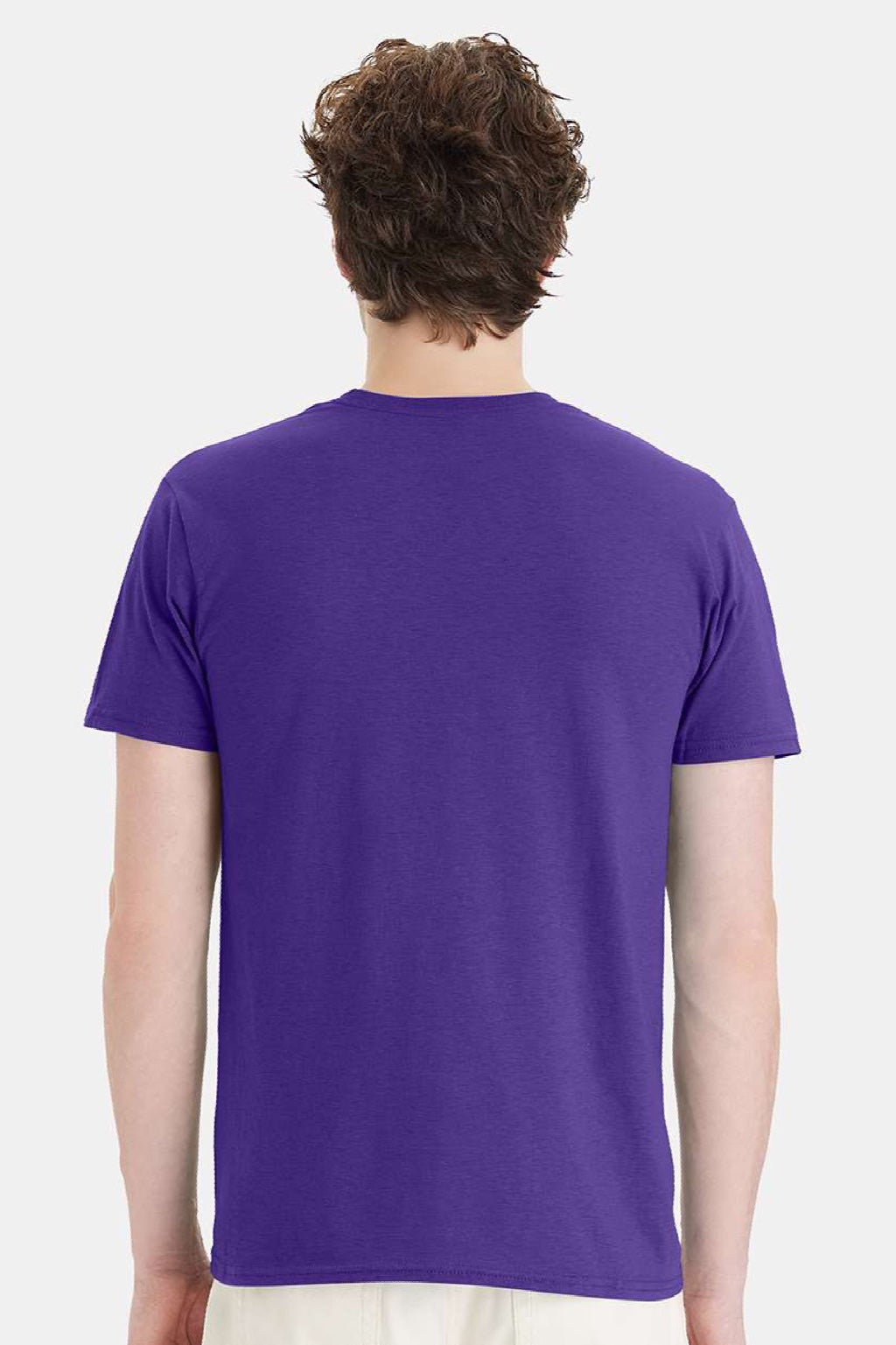 Hanes 4980 Mens Perfect-T Short Sleeve Crewneck T-Shirt Purple Model Back