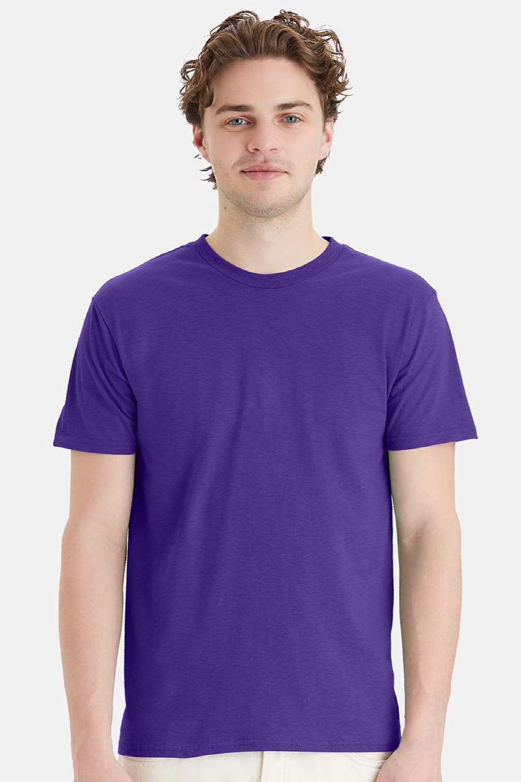 Hanes 4980 Mens Perfect-T Short Sleeve Crewneck T-Shirt Purple Model Front